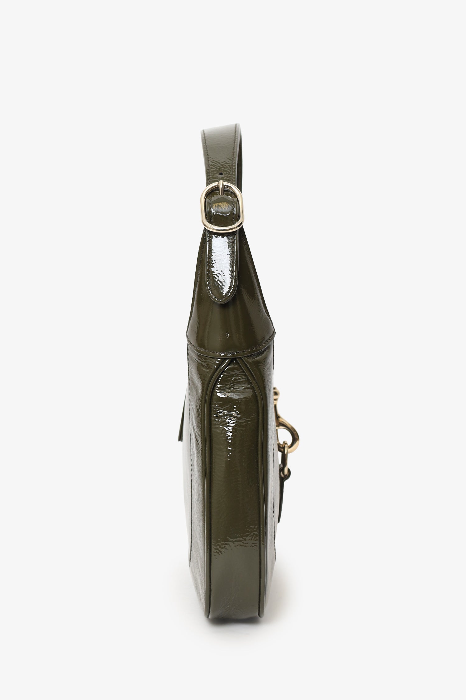 Gucci Khaki Green Patent Leather Small Jackie Bag With Web Strap