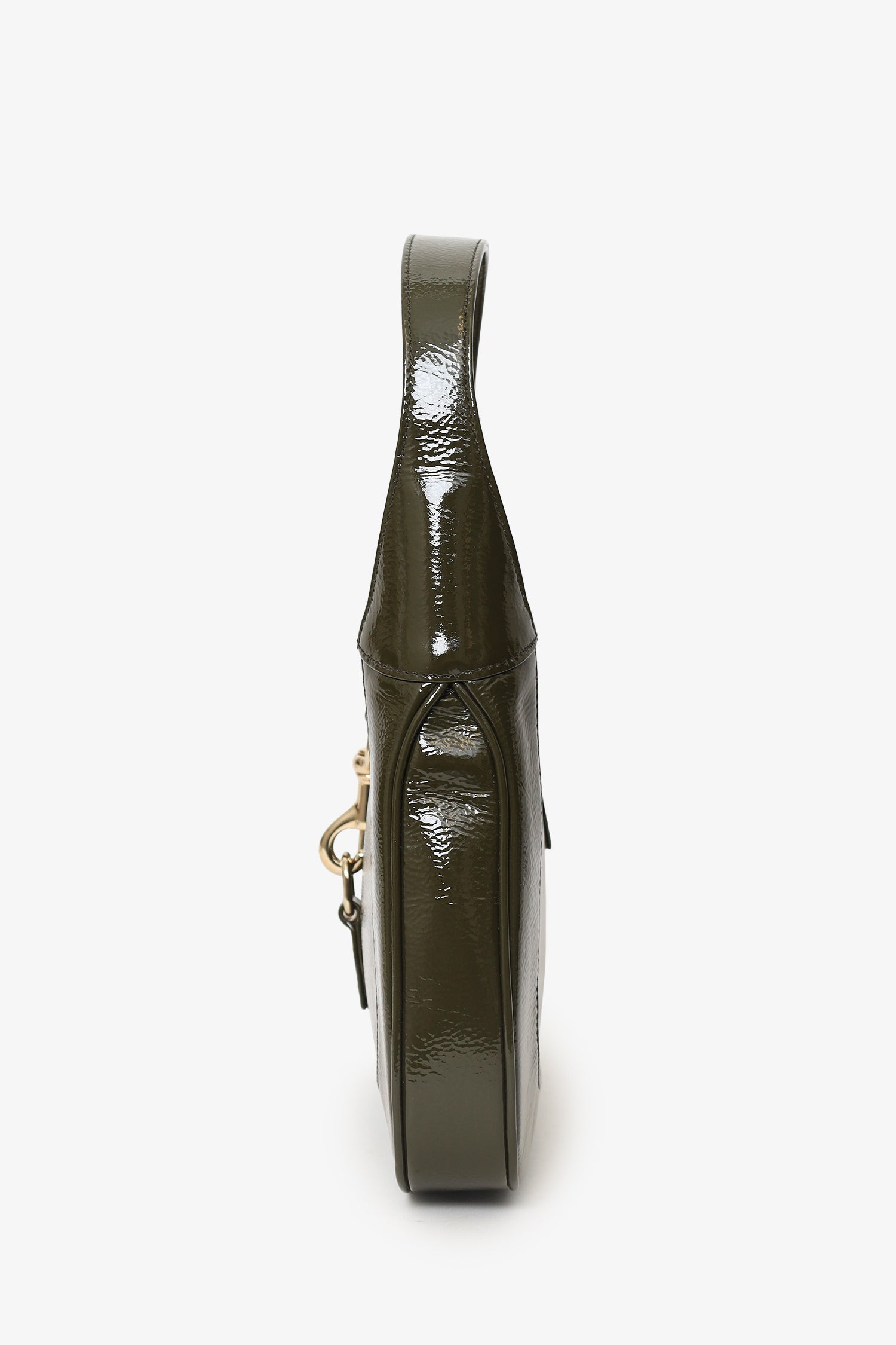 Gucci Khaki Green Patent Leather Small Jackie Bag With Web Strap