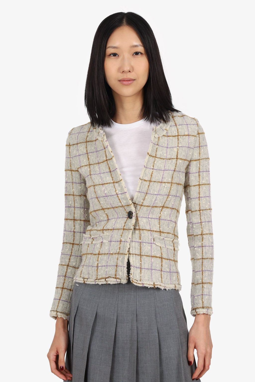 Isabel Marant Etoile Grey Tweed Plaid Jacket Size 34