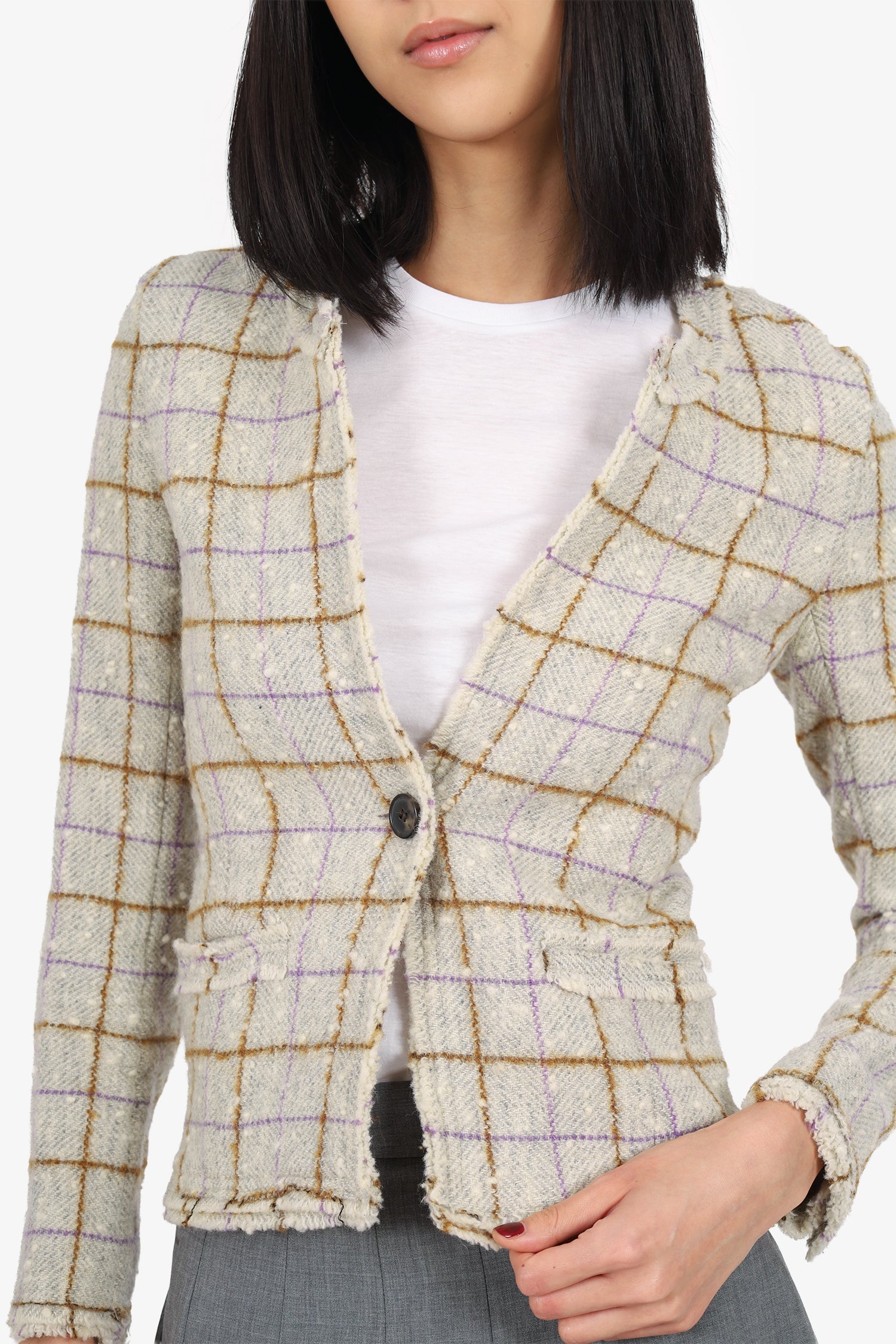 Isabel Marant Etoile Grey Tweed Plaid Jacket Size 34