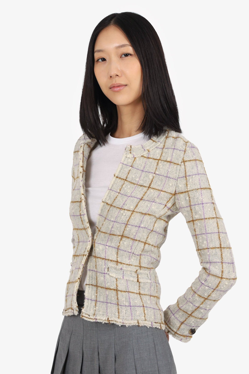 Isabel Marant Etoile Grey Tweed Plaid Jacket Size 34