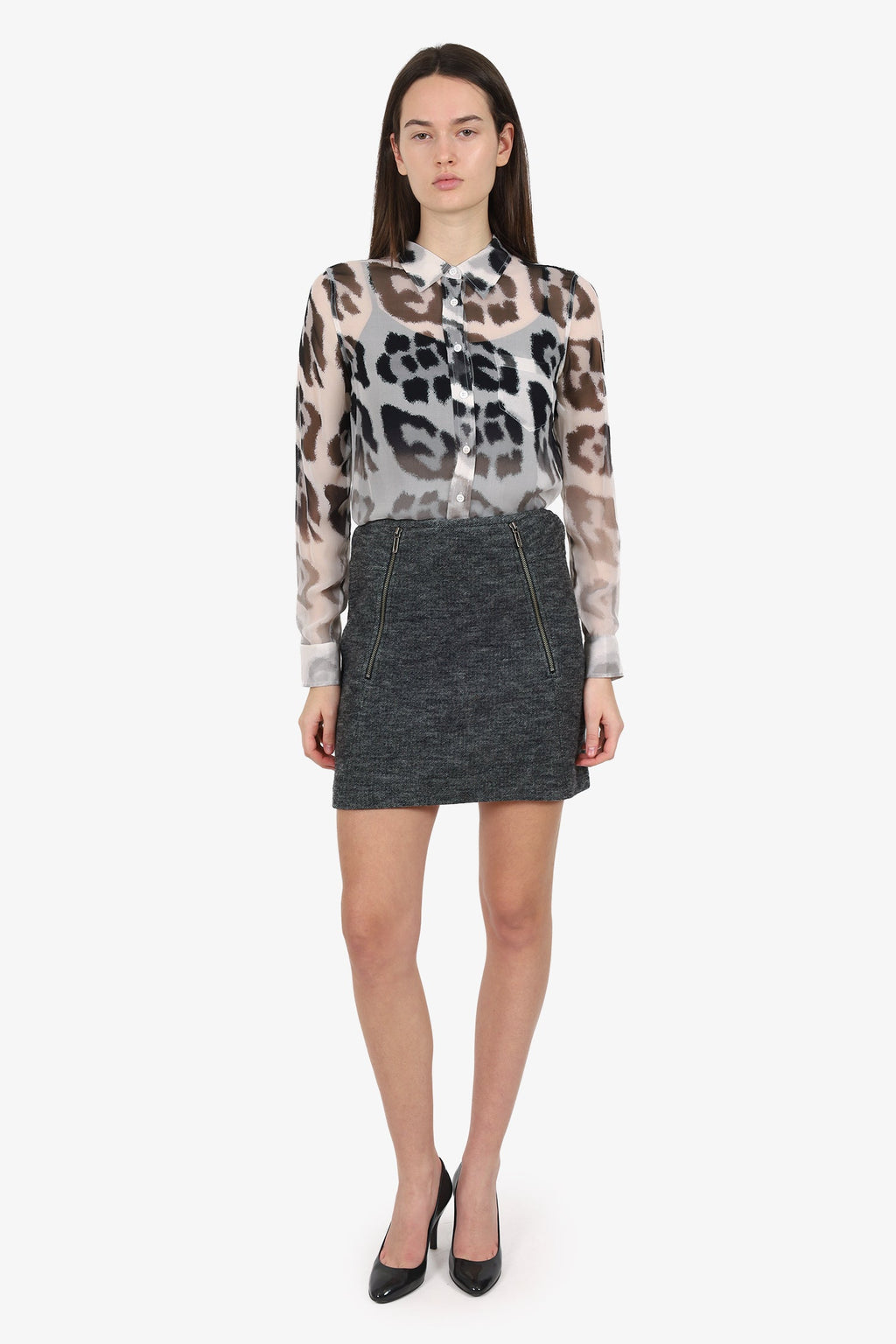 Vince Grey Wool Zip Detail Mini Skirt Size 8
