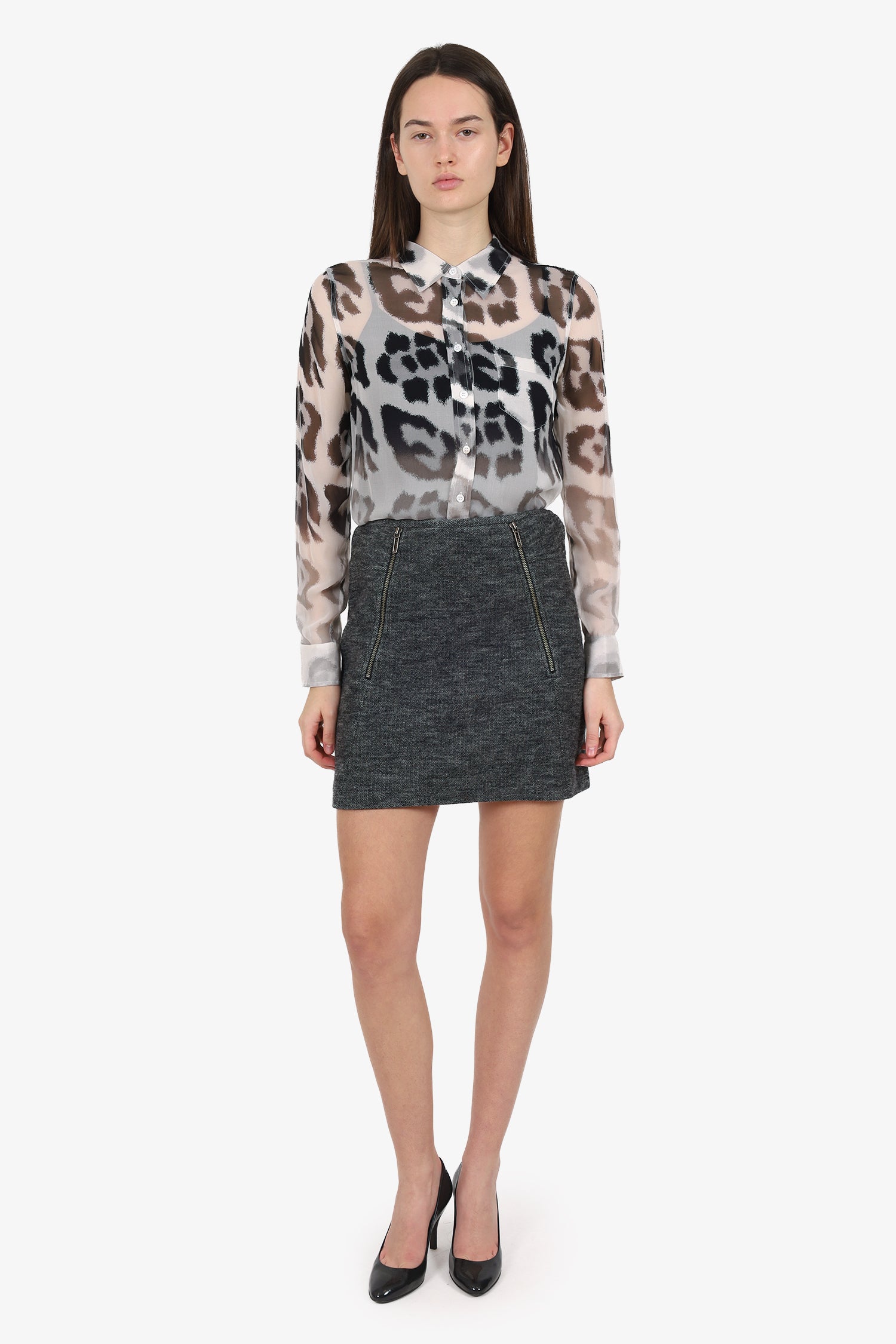 Vince Grey Wool Zip Detail Mini Skirt Size 8