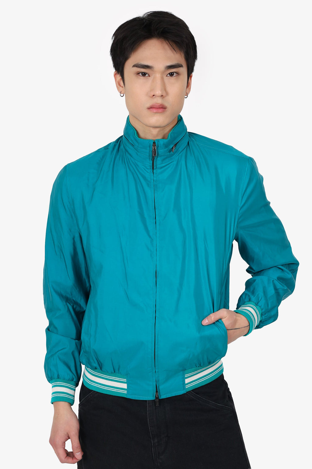 Kiton Blue Nylon Zip-up Jacket Size 52 Mens