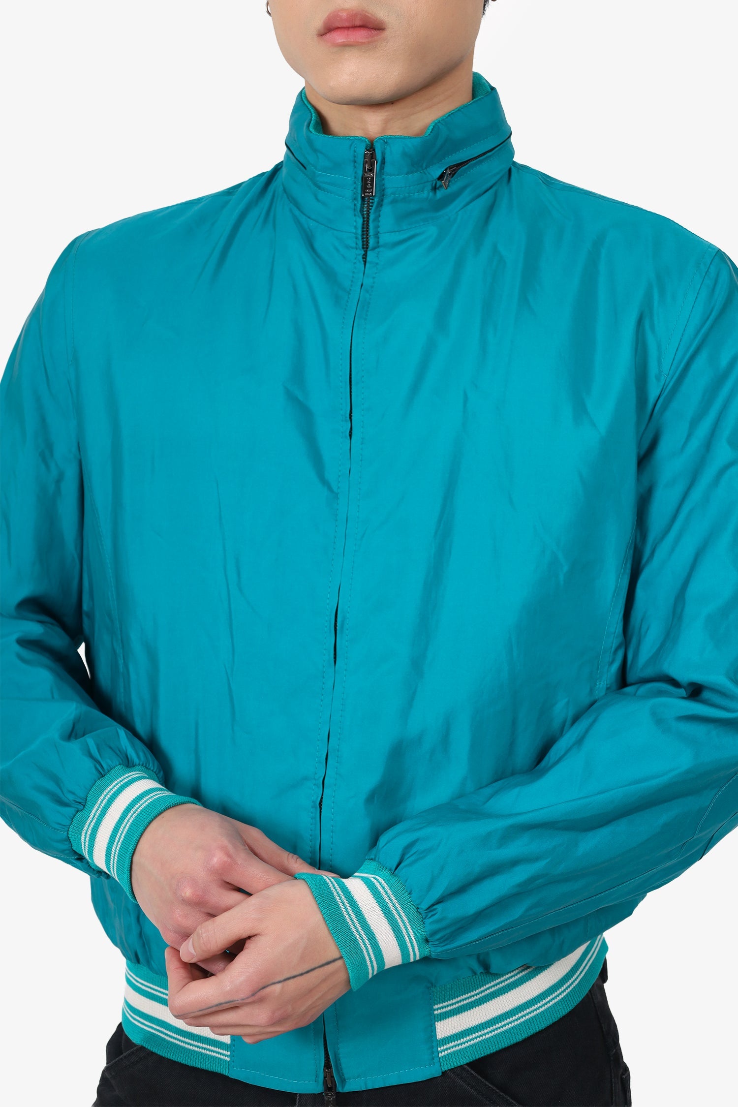 Kiton Blue Nylon Zip-up Jacket Size 52 Mens