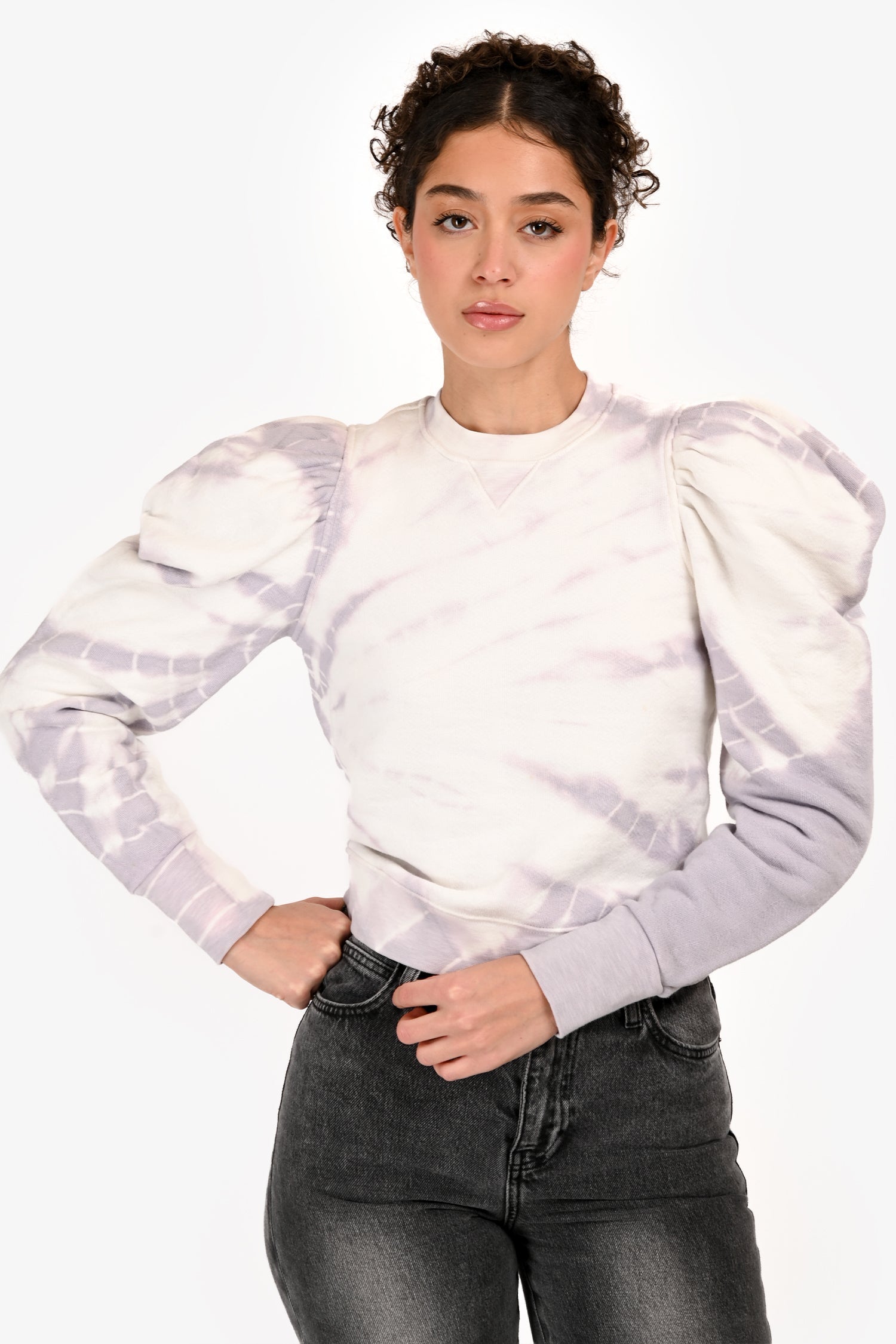 Ulla Johnson White/Purple Puff Sleeve Sweatshirt Size S