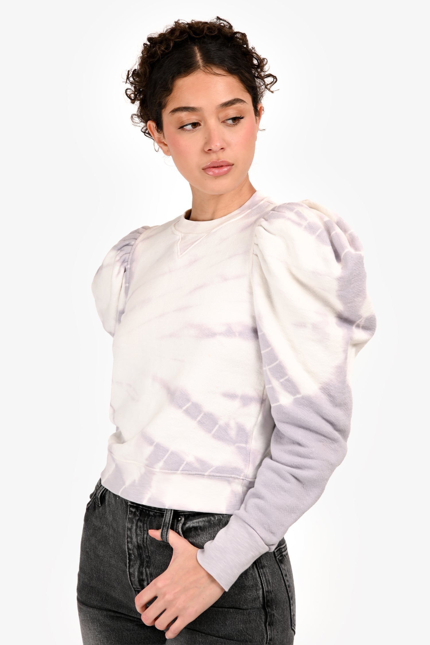 Ulla Johnson White/Purple Puff Sleeve Sweatshirt Size S