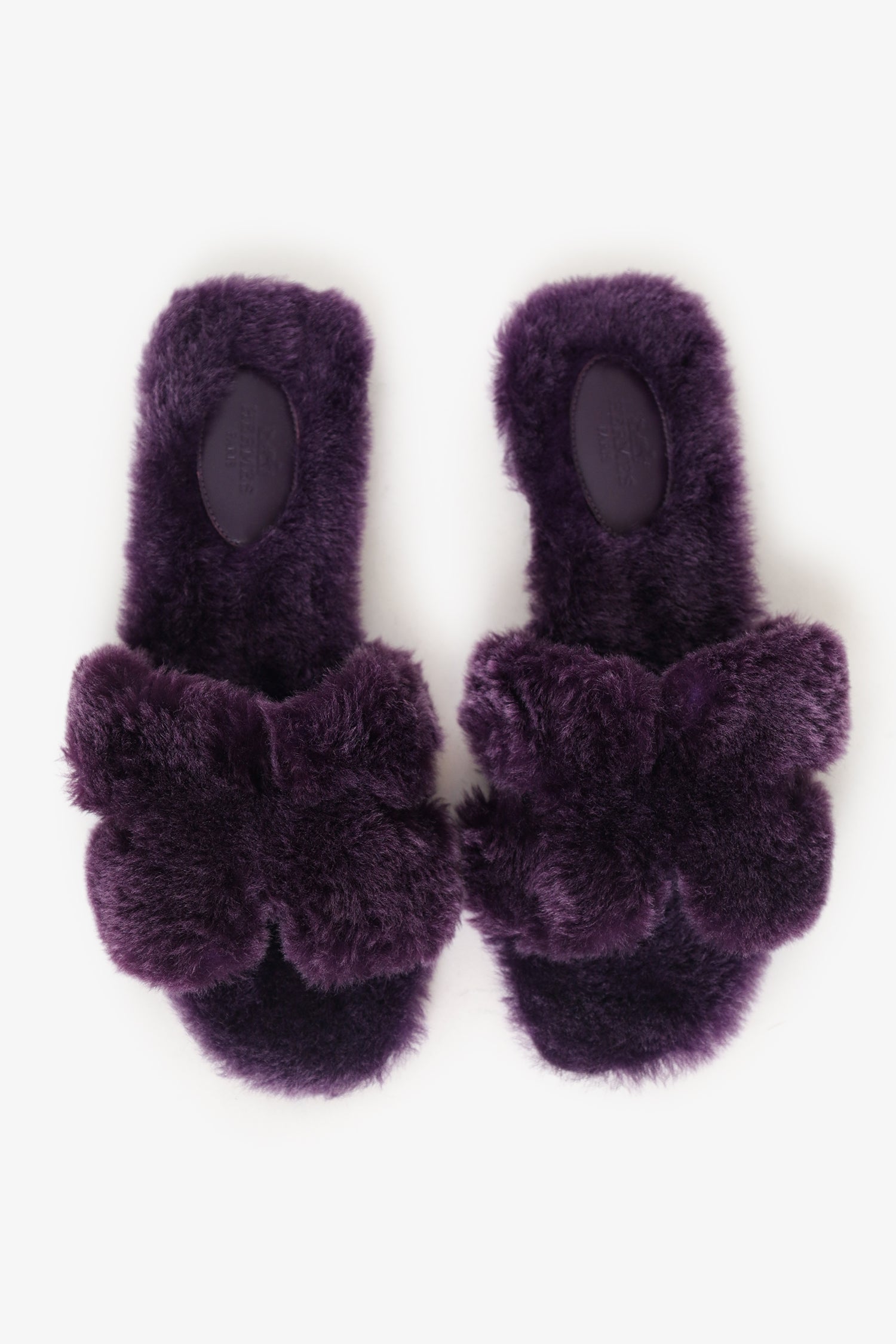 Hermès Violet Shearling 'Oran' Sandals Size 38