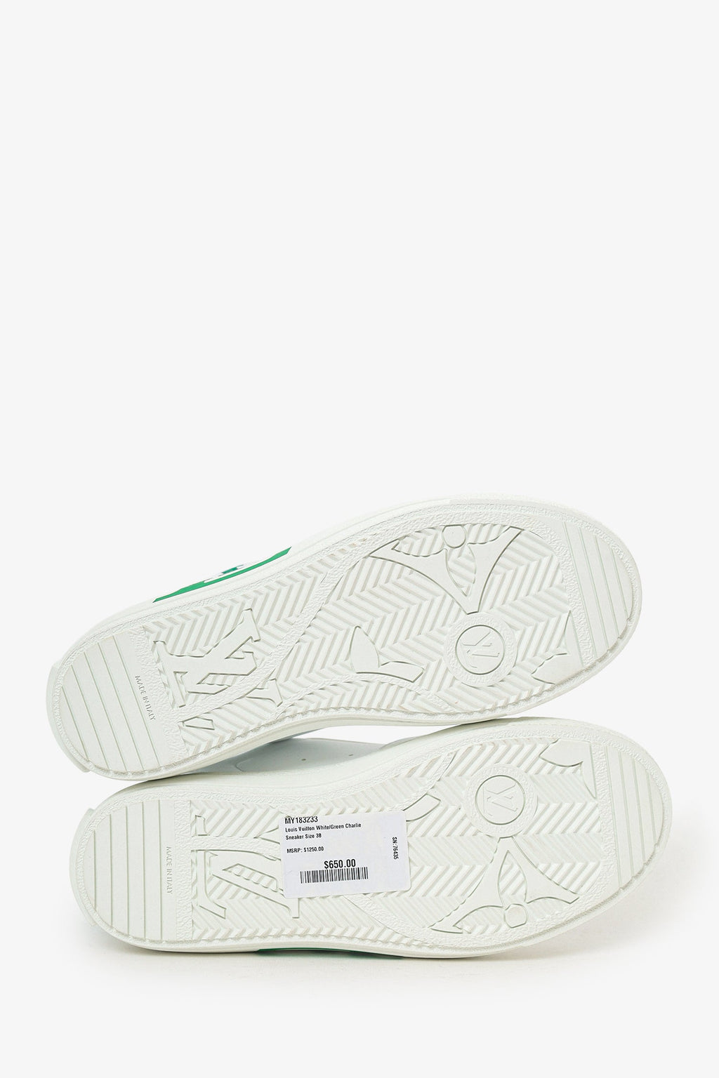 Louis Vuitton White/Green Charlie Sneaker Size 38