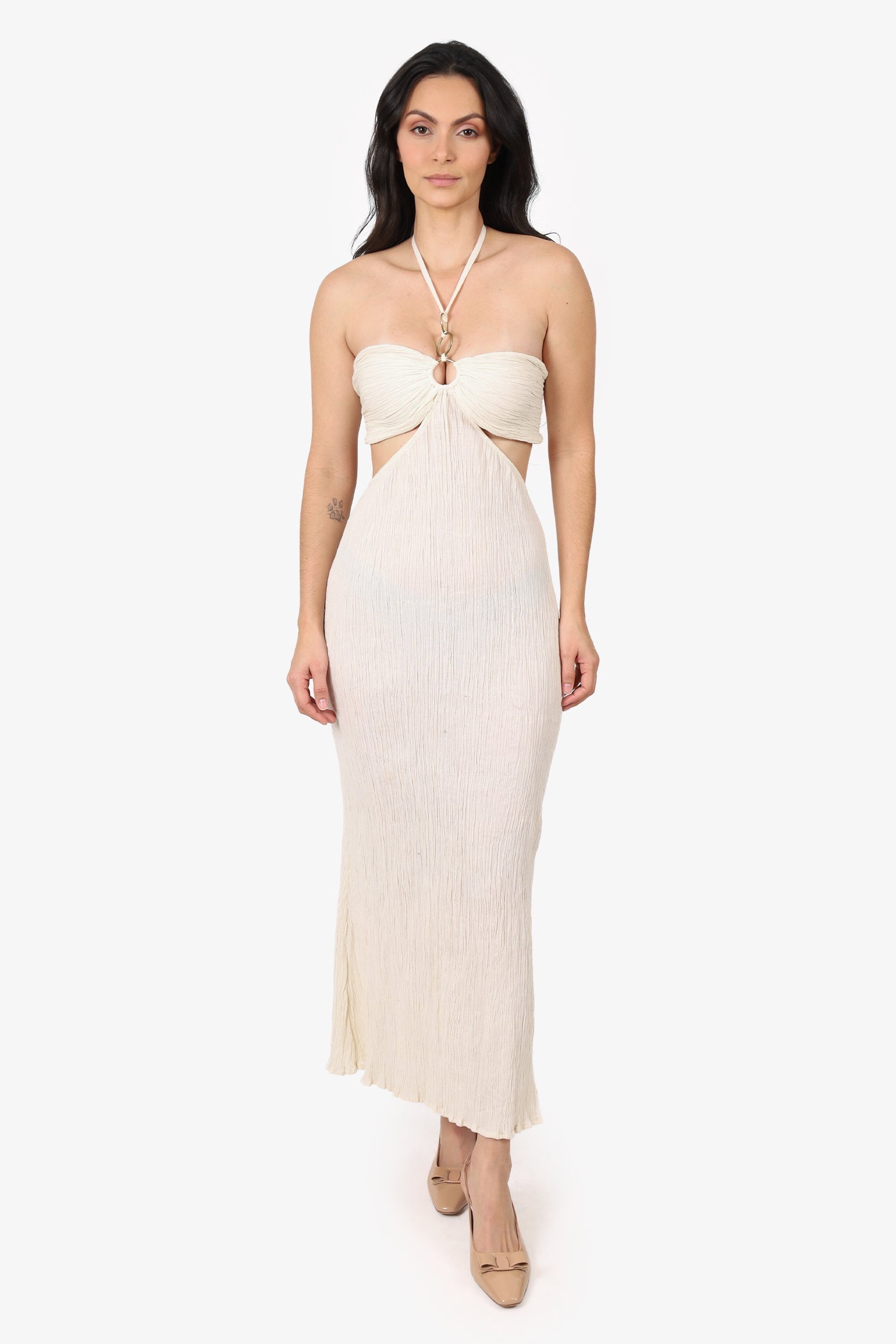 Savannah Morrow The Label Cream Cotton Cut-Out Dress Size L