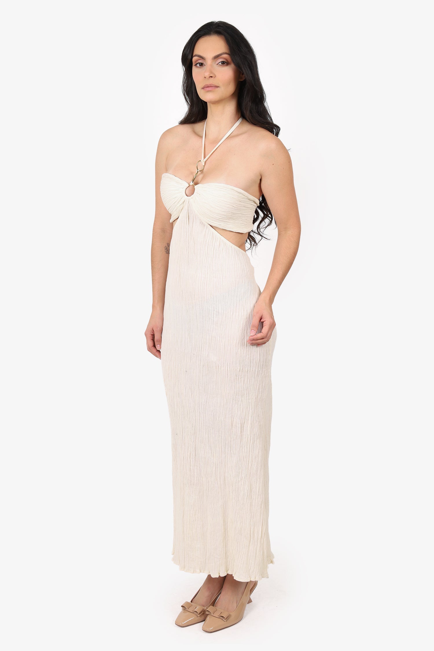 Savannah Morrow The Label Cream Cotton Cut-Out Dress Size L