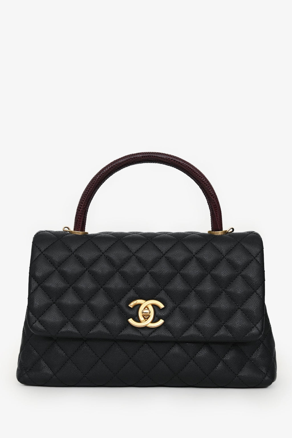 Pre-Loved Chanel™ 2017/18 Black Caviar Lizard Medium Coco Top Handle Bag Gold Hardware
