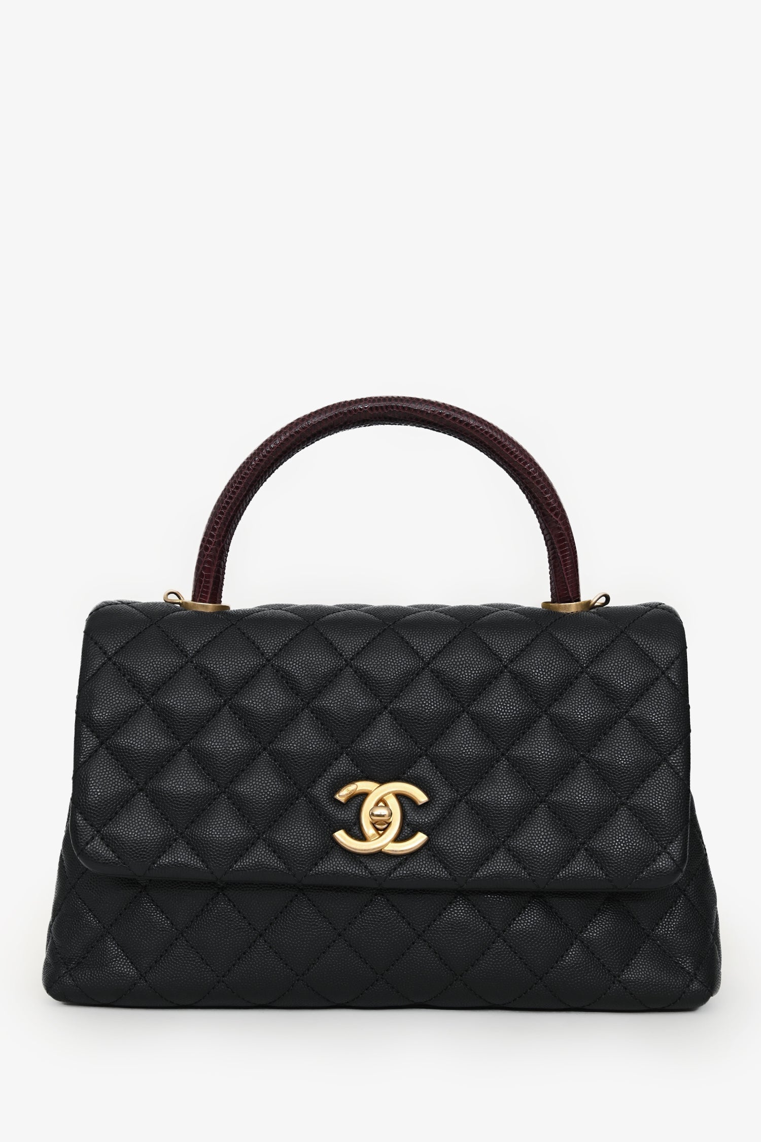 Pre-Loved Chanel™ 2017/18 Black Caviar Lizard Medium Coco Top Handle Bag Gold Hardware