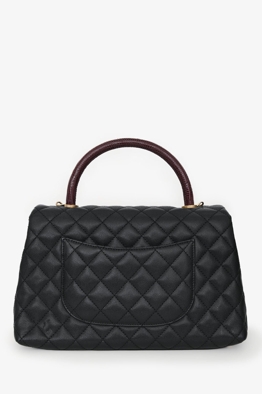 Pre-Loved Chanel™ 2017/18 Black Caviar Lizard Medium Coco Top Handle Bag Gold Hardware