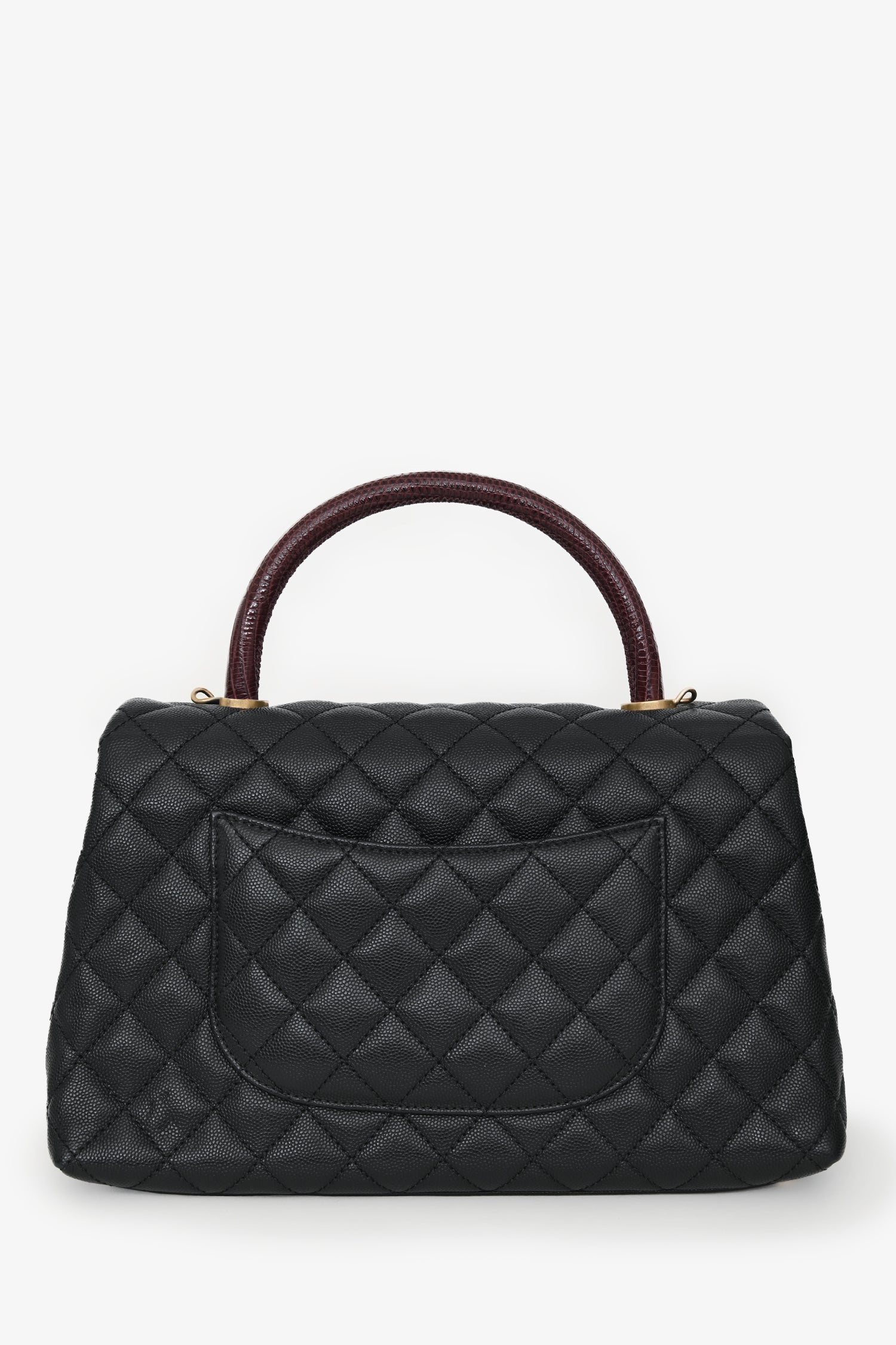 Pre-Loved Chanel™ 2017/18 Black Caviar Lizard Medium Coco Top Handle Bag Gold Hardware