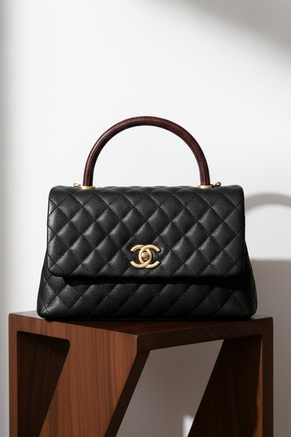 Pre-Loved Chanel™ 2017/18 Black Caviar Lizard Medium Coco Top Handle Bag Gold Hardware