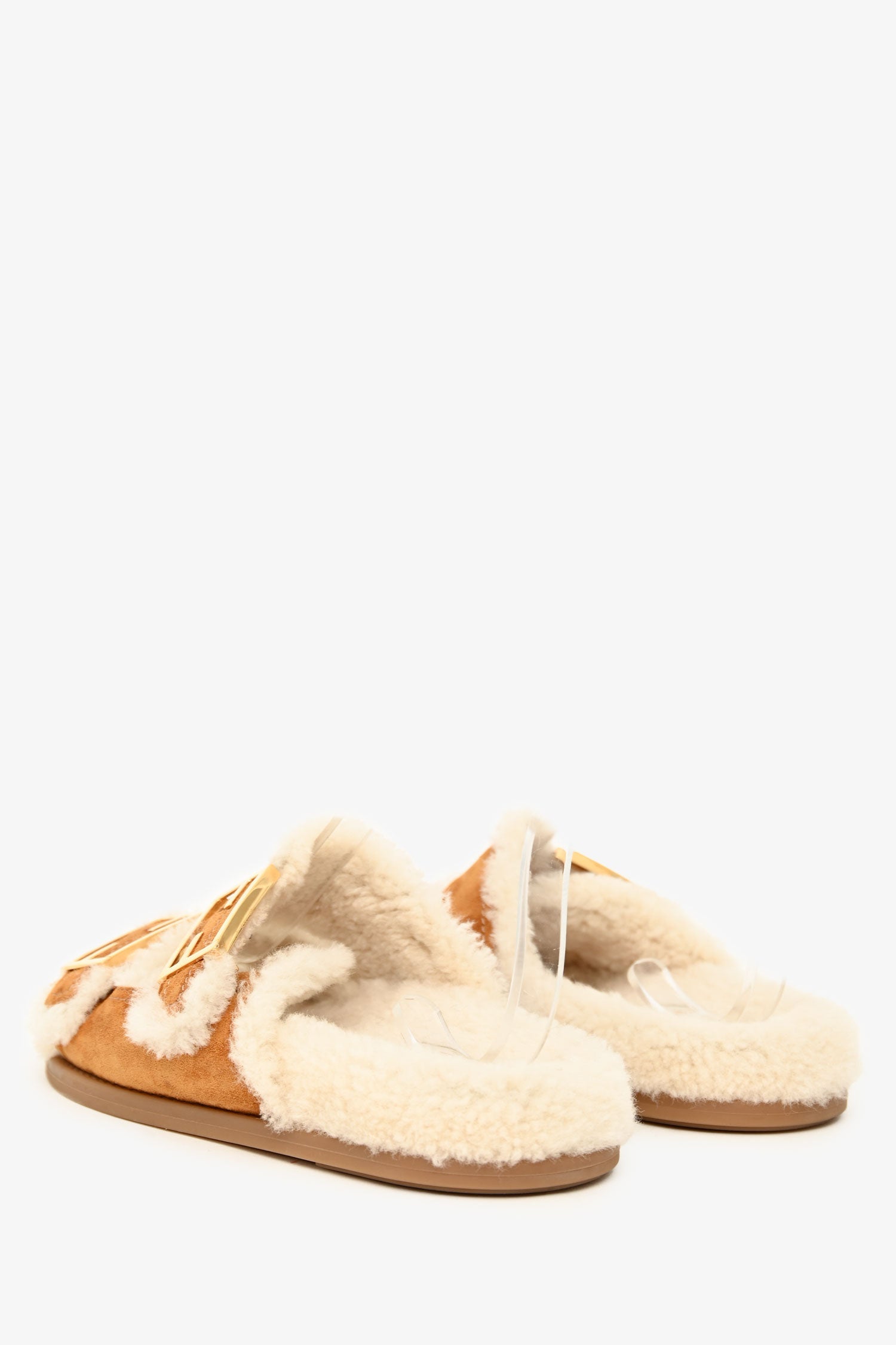 Fendi Brown Suede Shearling Buckle Slides Size 37