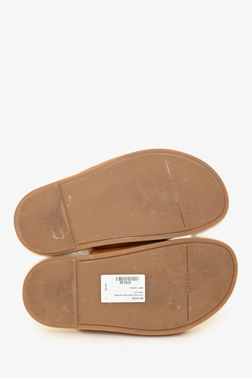 Fendi Brown Suede Shearling Buckle Slides Size 37