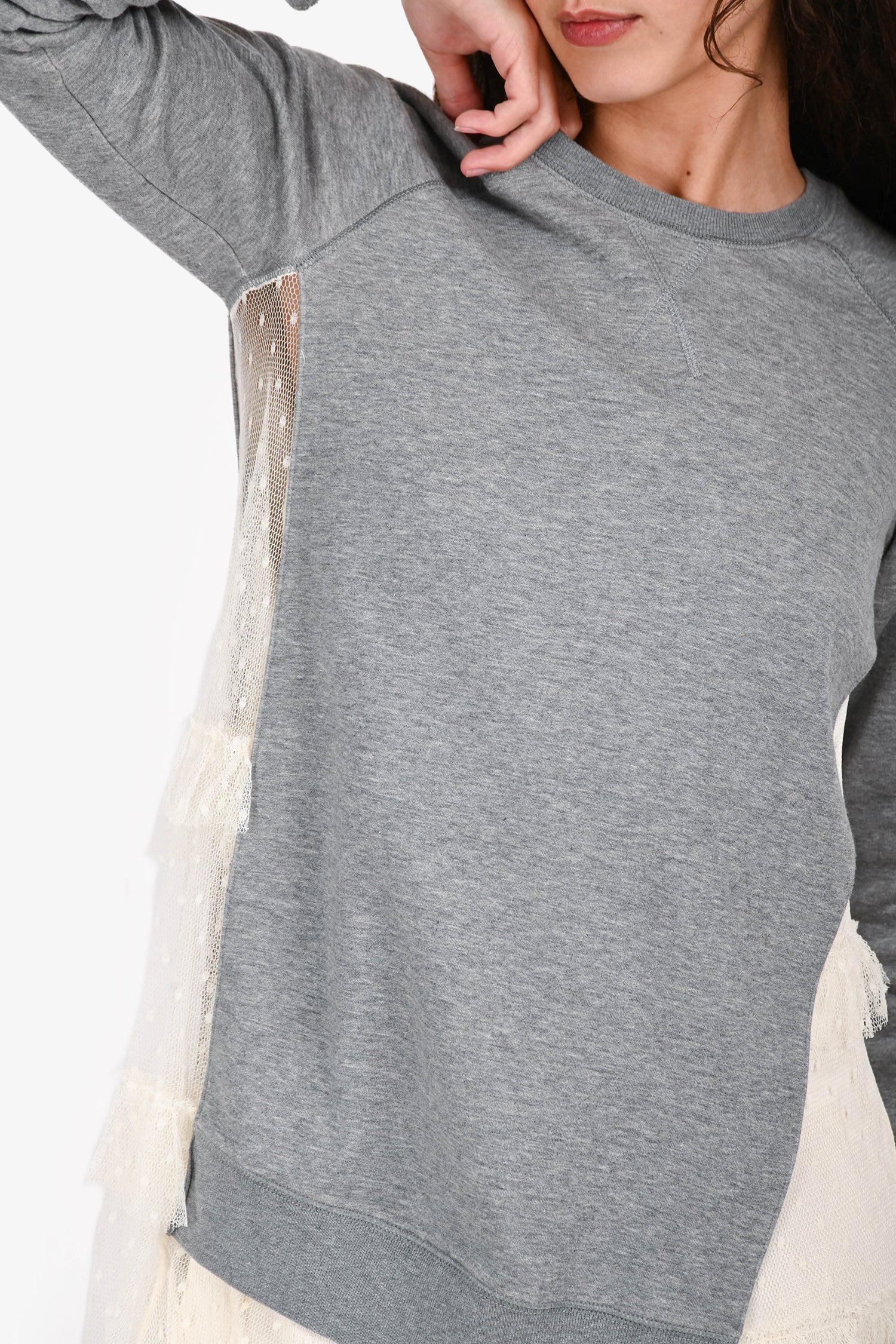 Red Valentino Grey Sweatshirt Lace Side Mini Dress with Slip Size XS