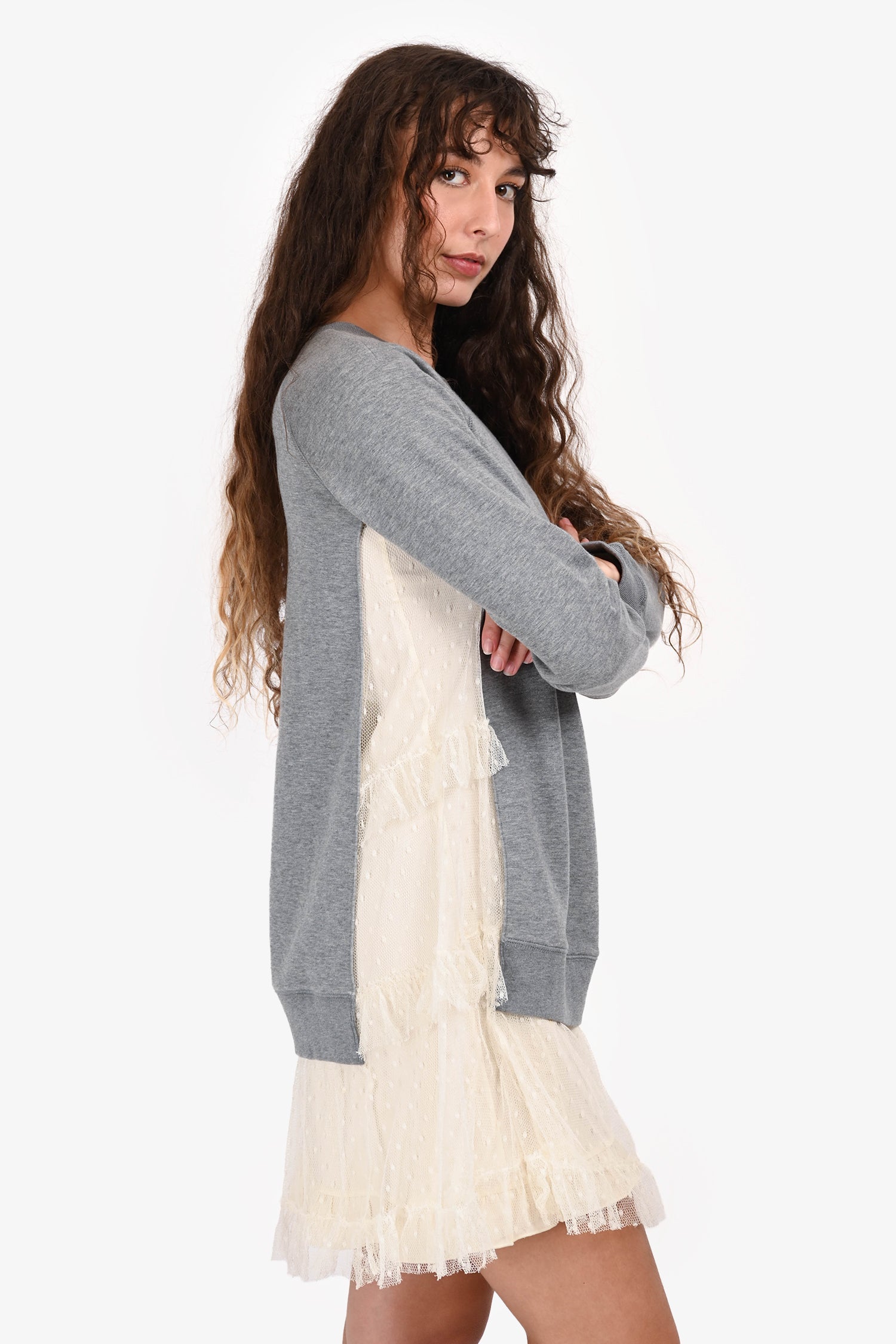 Red Valentino Grey Sweatshirt Lace Side Mini Dress with Slip Size XS