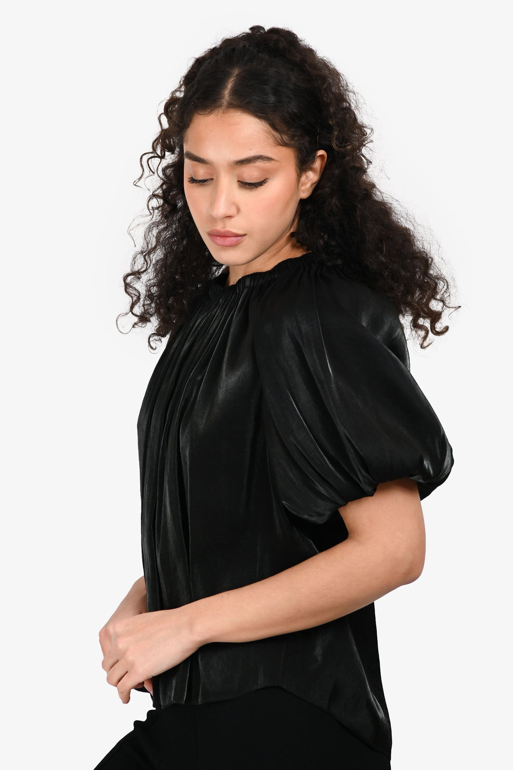 Ulla Johnson Black Shiny Puff Sleeve Top Size 4