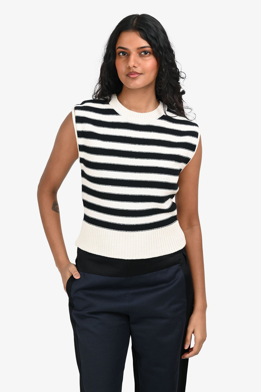 Veronica Beard Navy/Cream Striped Sleeveless Sweater Size XS