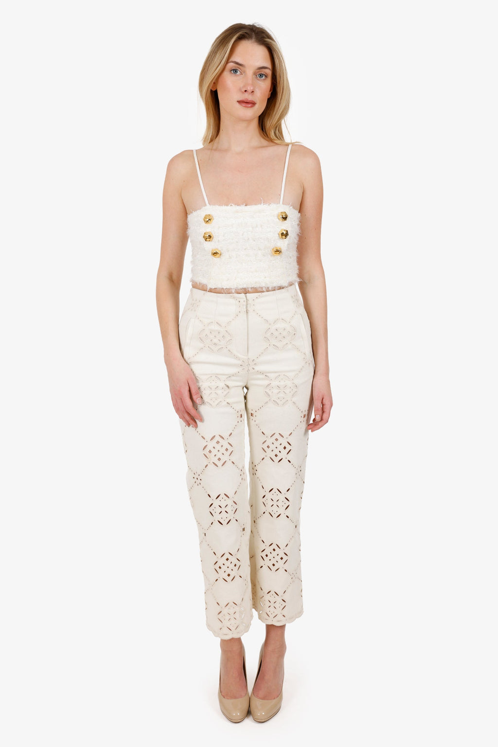 Veronica Beard Cream 'Dova Eyelet' Pant Size 0
