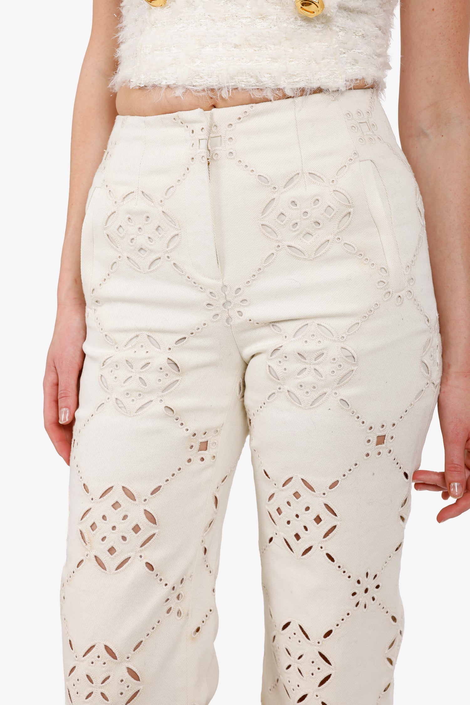 Veronica Beard Cream 'Dova Eyelet' Pant Size 0