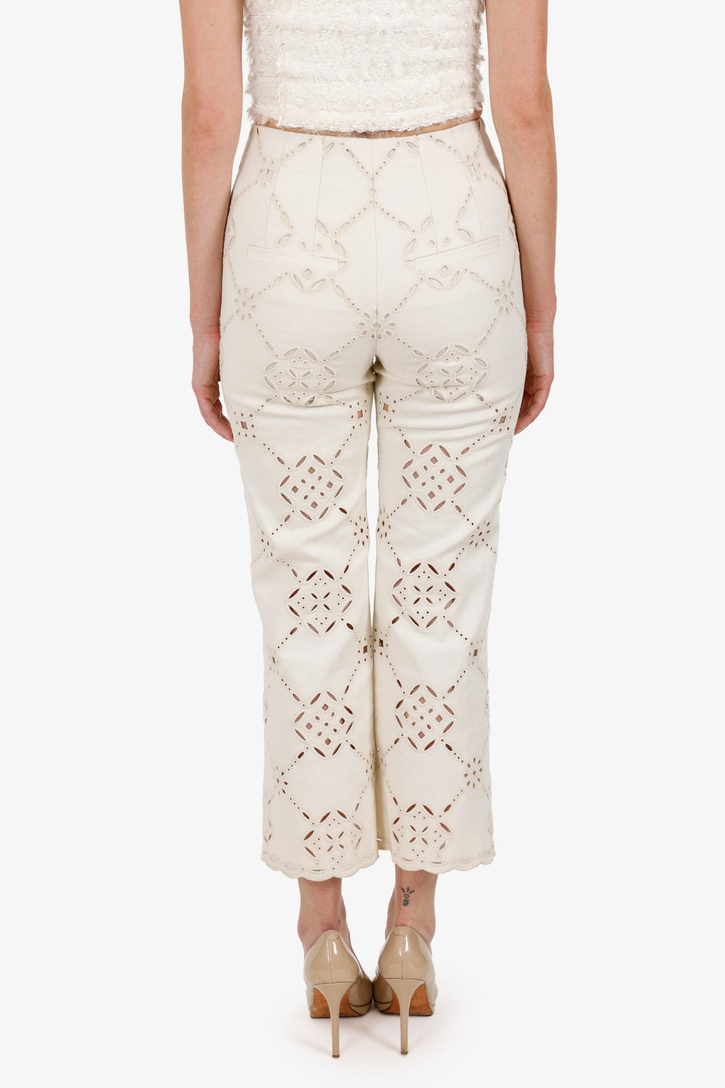 Veronica Beard Cream 'Dova Eyelet' Pant Size 0