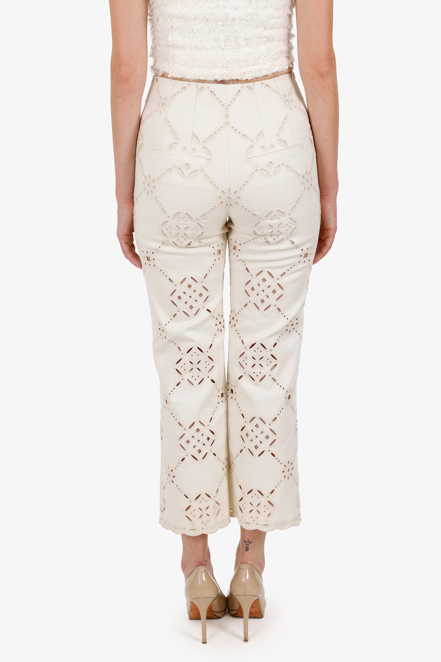 Veronica Beard Cream 'Dova Eyelet' Pant Size 0