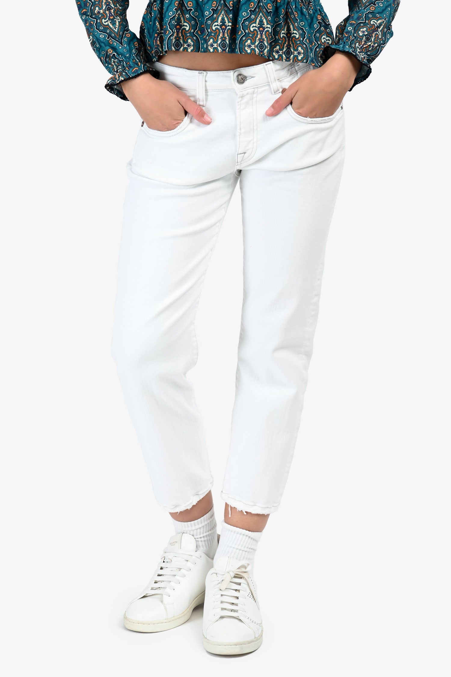R13 White Crop Jeans Size 28