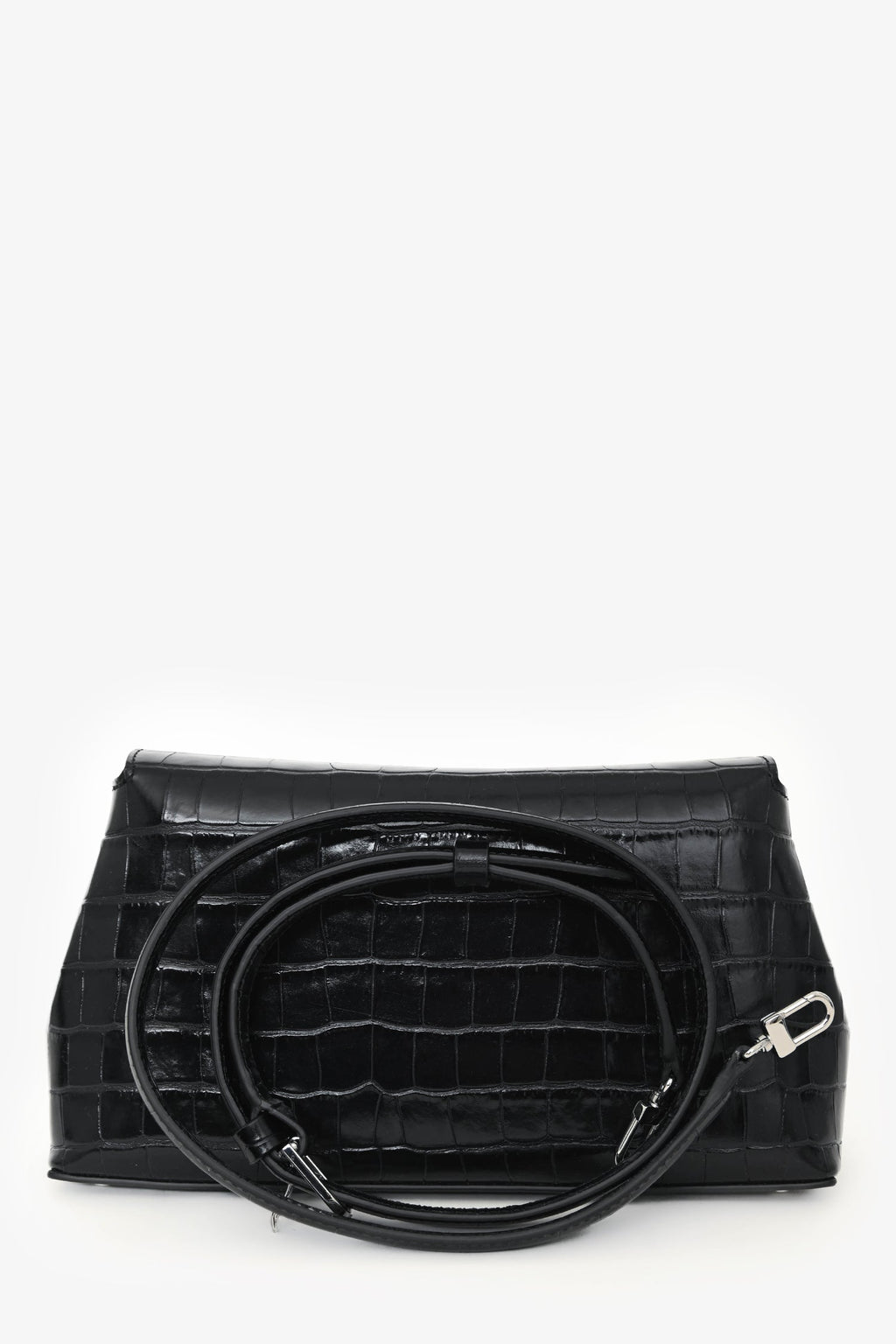 Toteme Black Croc Embossed T-Lock Clutch with Stap
