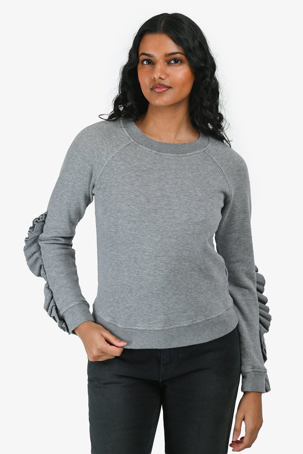Valentino Red Grey Cotton Ruffled Long Sleeve Sweatshirt Size XS