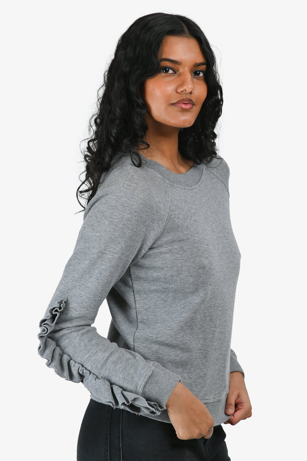 Valentino Red Grey Cotton Ruffled Long Sleeve Sweatshirt Size XS