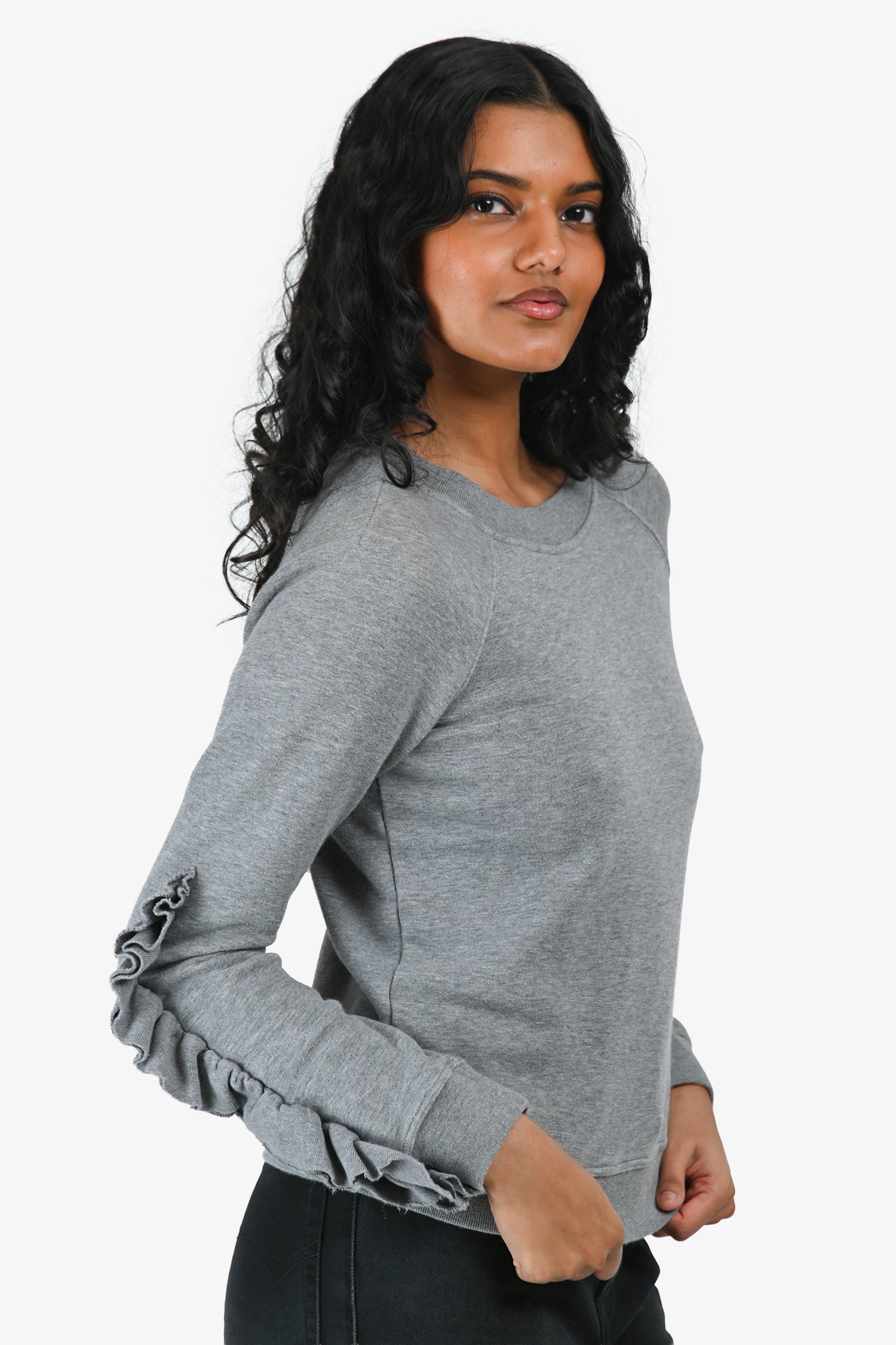 Valentino Red Grey Cotton Ruffled Long Sleeve Sweatshirt Size XS