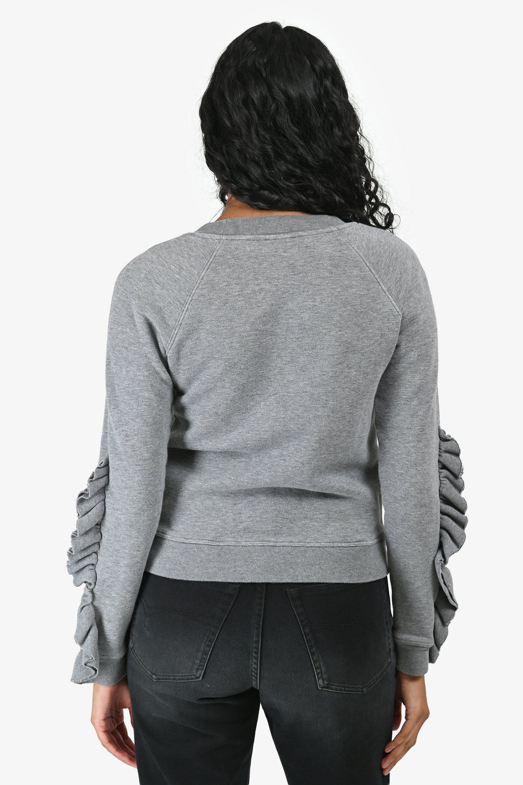 Valentino Red Grey Cotton Ruffled Long Sleeve Sweatshirt Size XS
