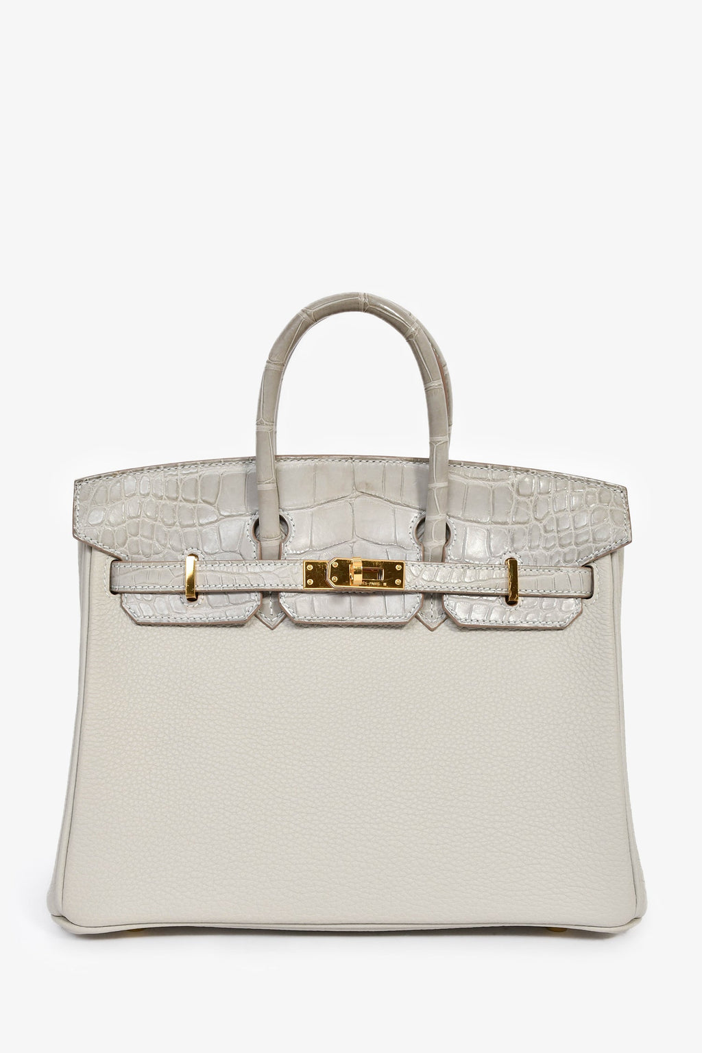 Hermès 2023 Pearl Grey Clemence/Alligator Birkin 25
