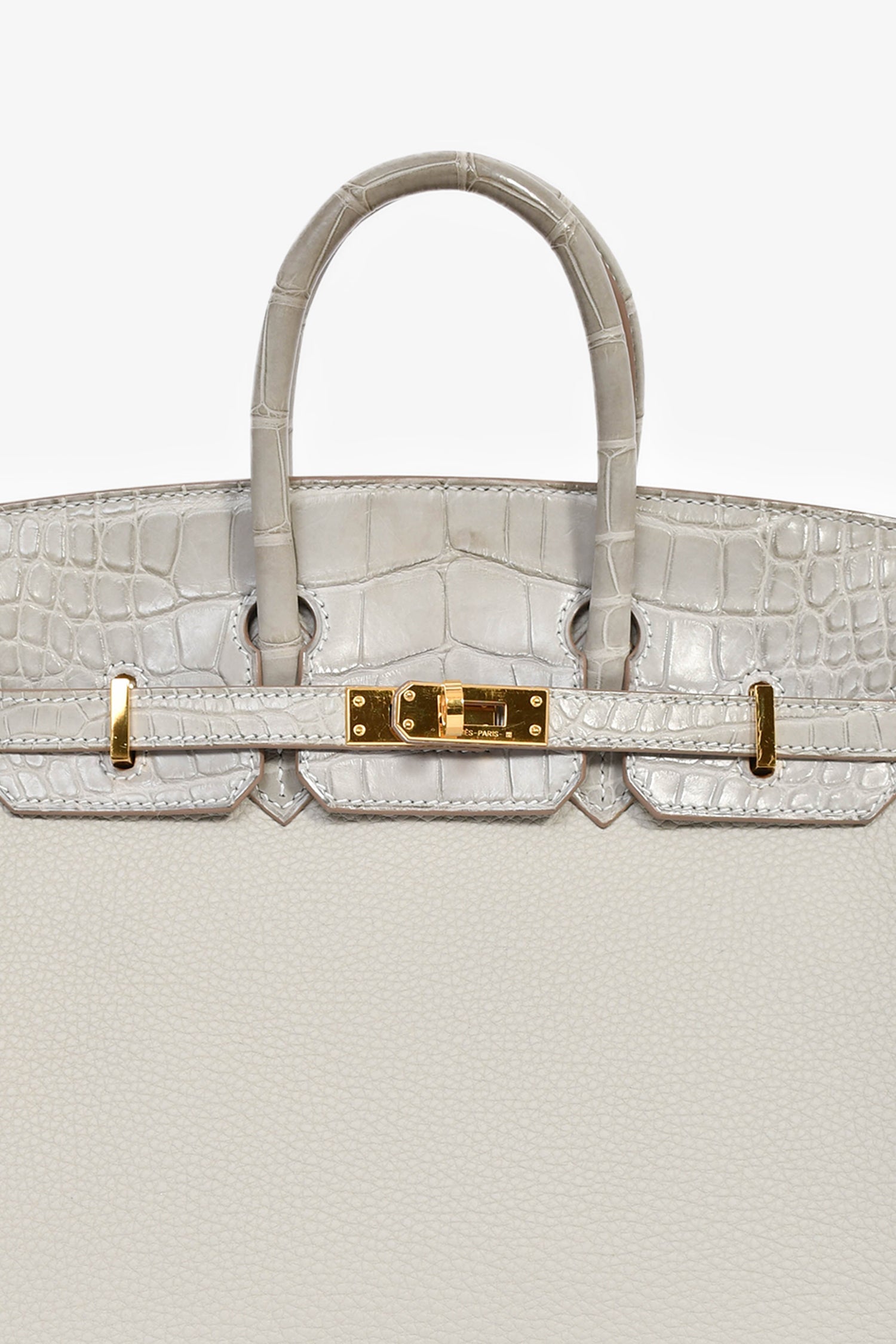 Hermès 2023 Pearl Grey Clemence/Alligator Birkin 25