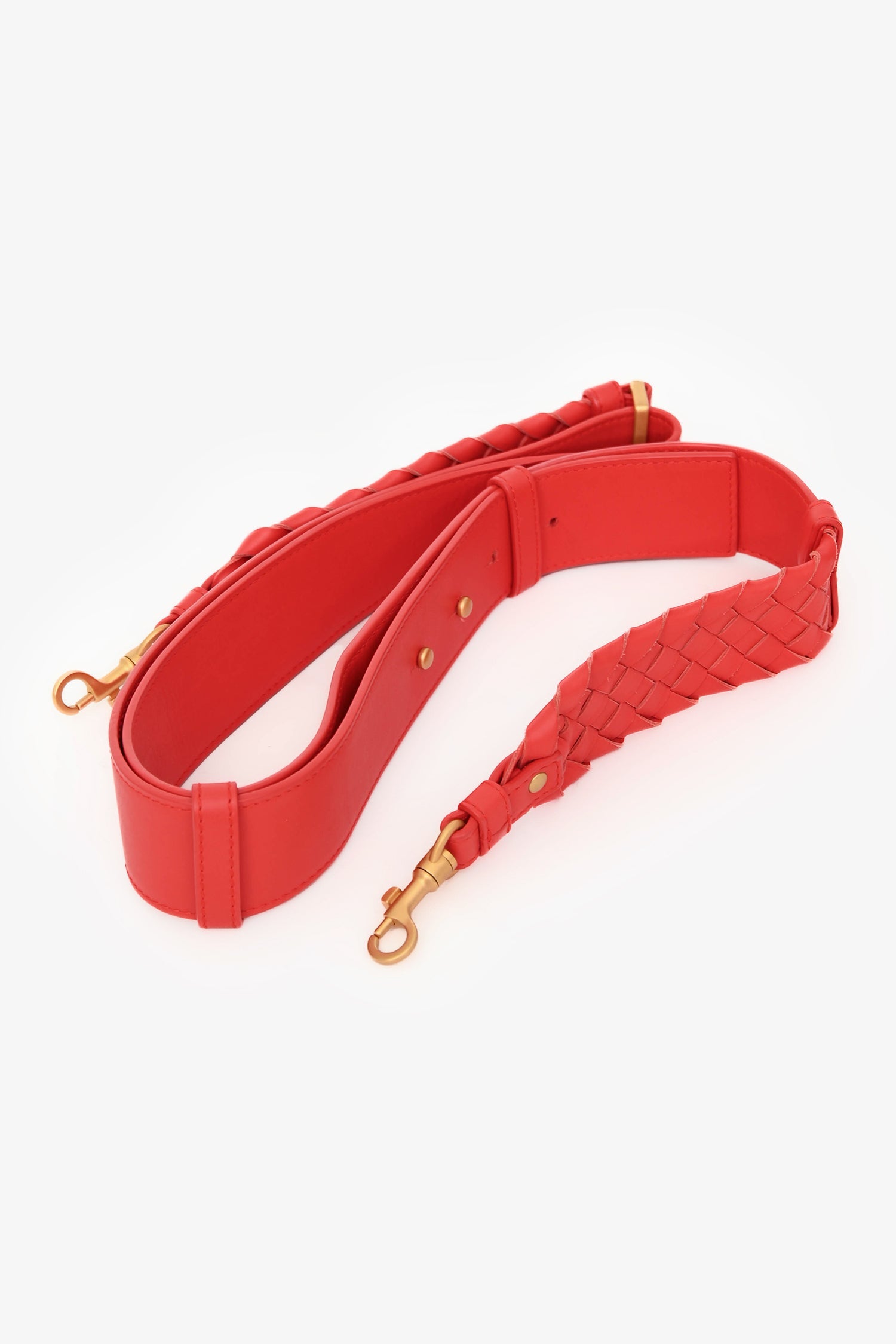 Bottega Veneta Red Intrecciato Leather Piazza Top Handle Bag with Strap