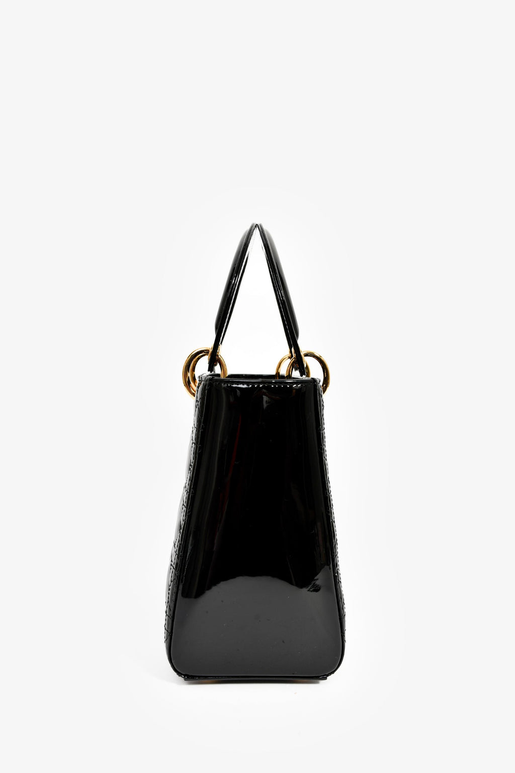 Christian Dior 2017 Black Patent Cannage Medium Lady Dior Top Handle with Strap