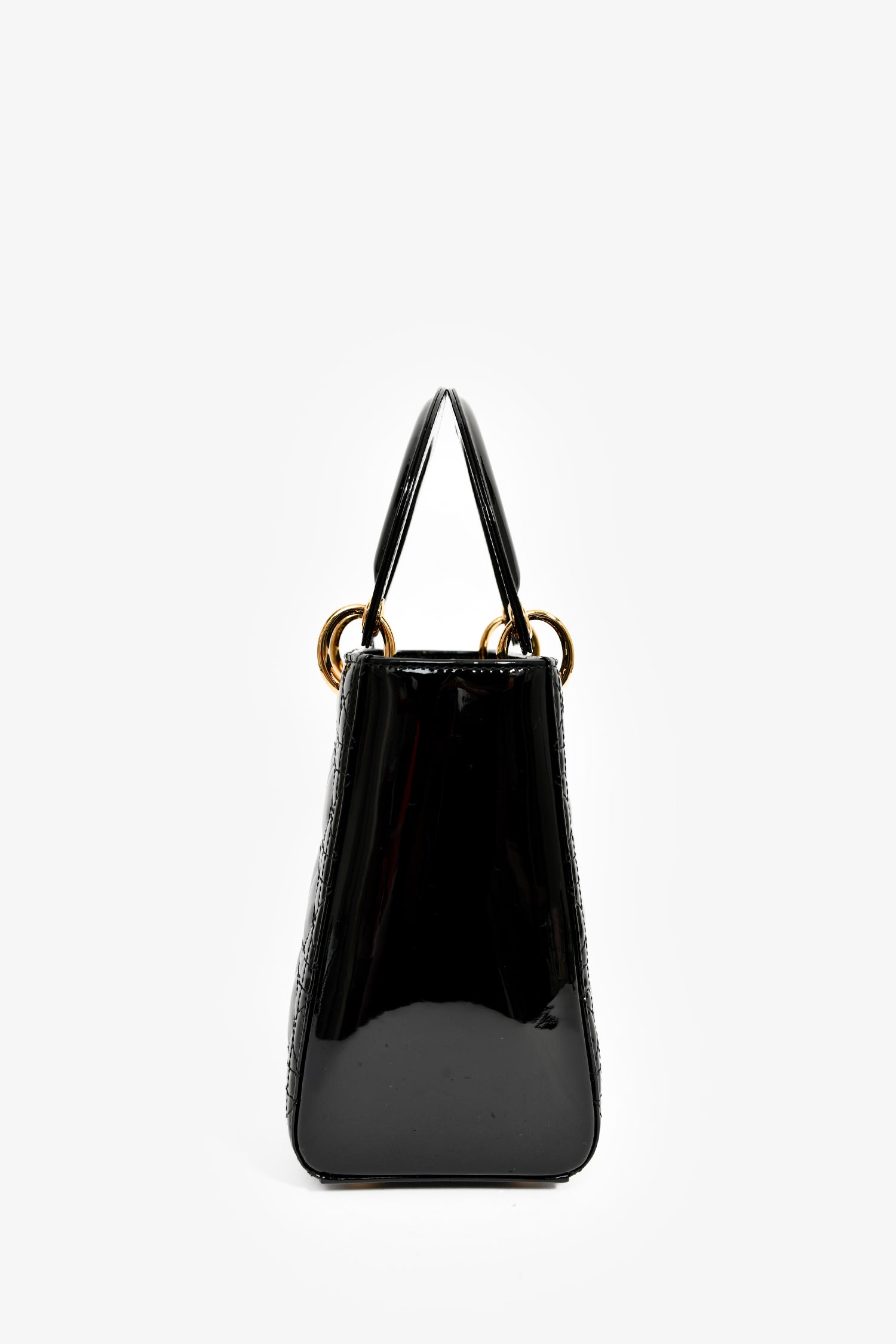 Christian Dior 2017 Black Patent Cannage Medium Lady Dior Top Handle with Strap