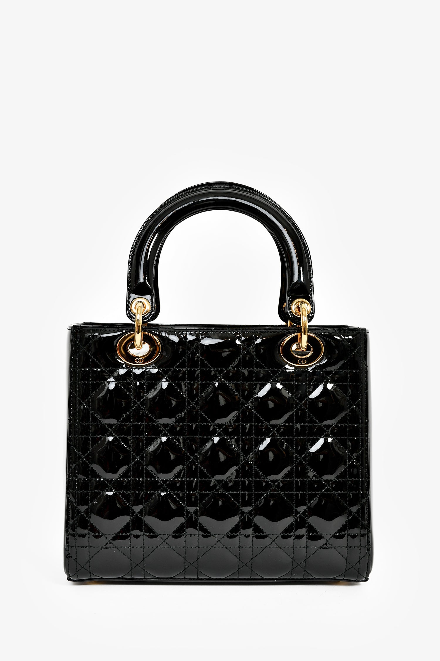 Christian Dior 2017 Black Patent Cannage Medium Lady Dior Top Handle with Strap