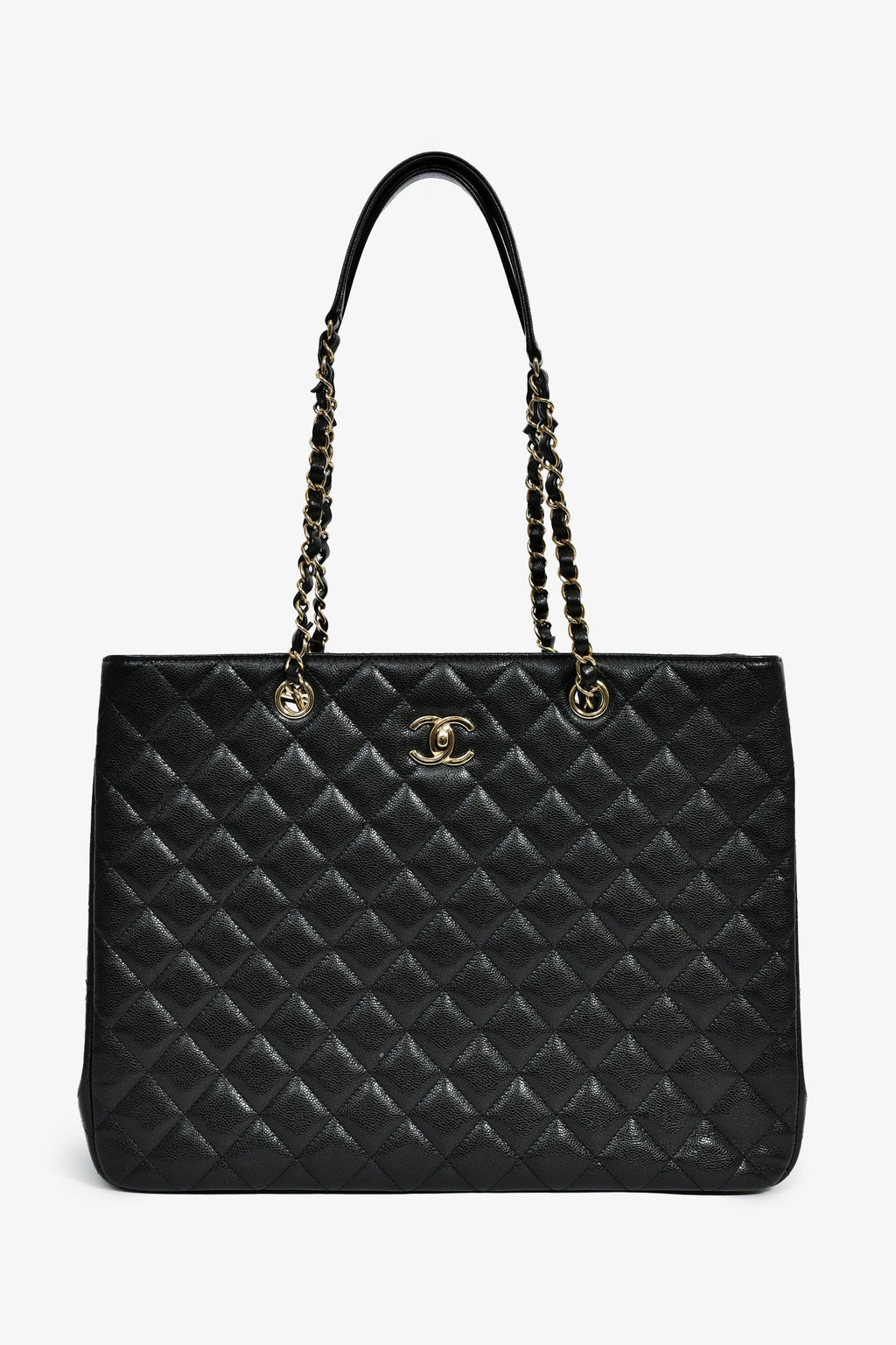 Pre-Loved Chanel™ 2022+ Black Caviar CC Logo Interlocking Timeless Shopper Tote