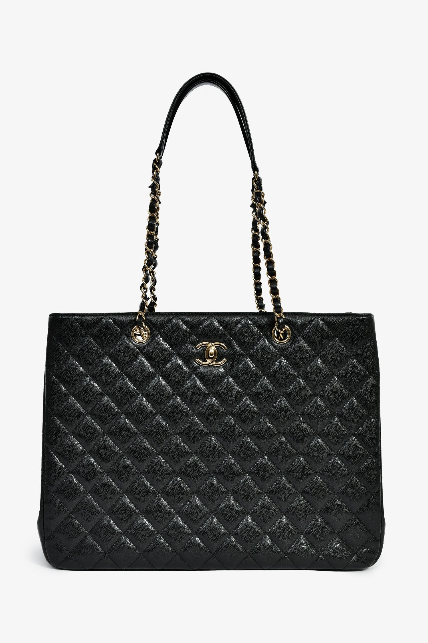 Pre-Loved Chanel™ 2022+ Black Caviar CC Logo Interlocking Timeless Shopper Tote