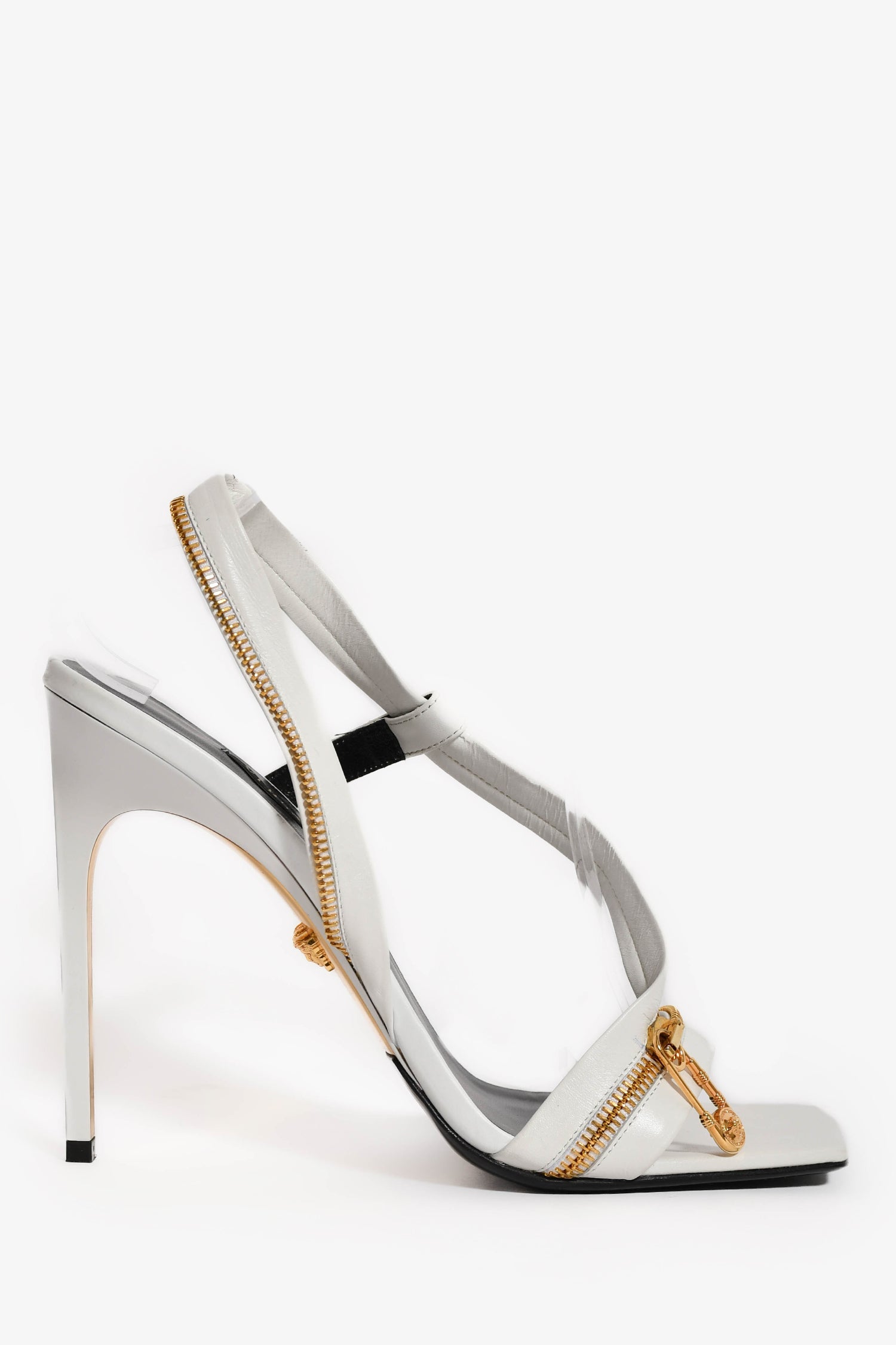 Versace White Gold Tone Zipper Heels Size 40