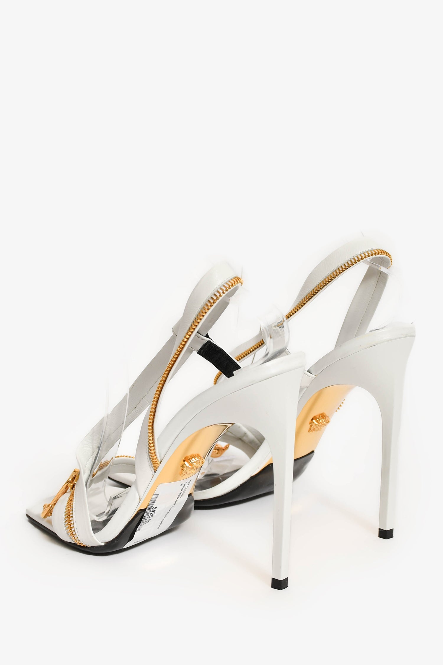 Versace White Gold Tone Zipper Heels Size 40