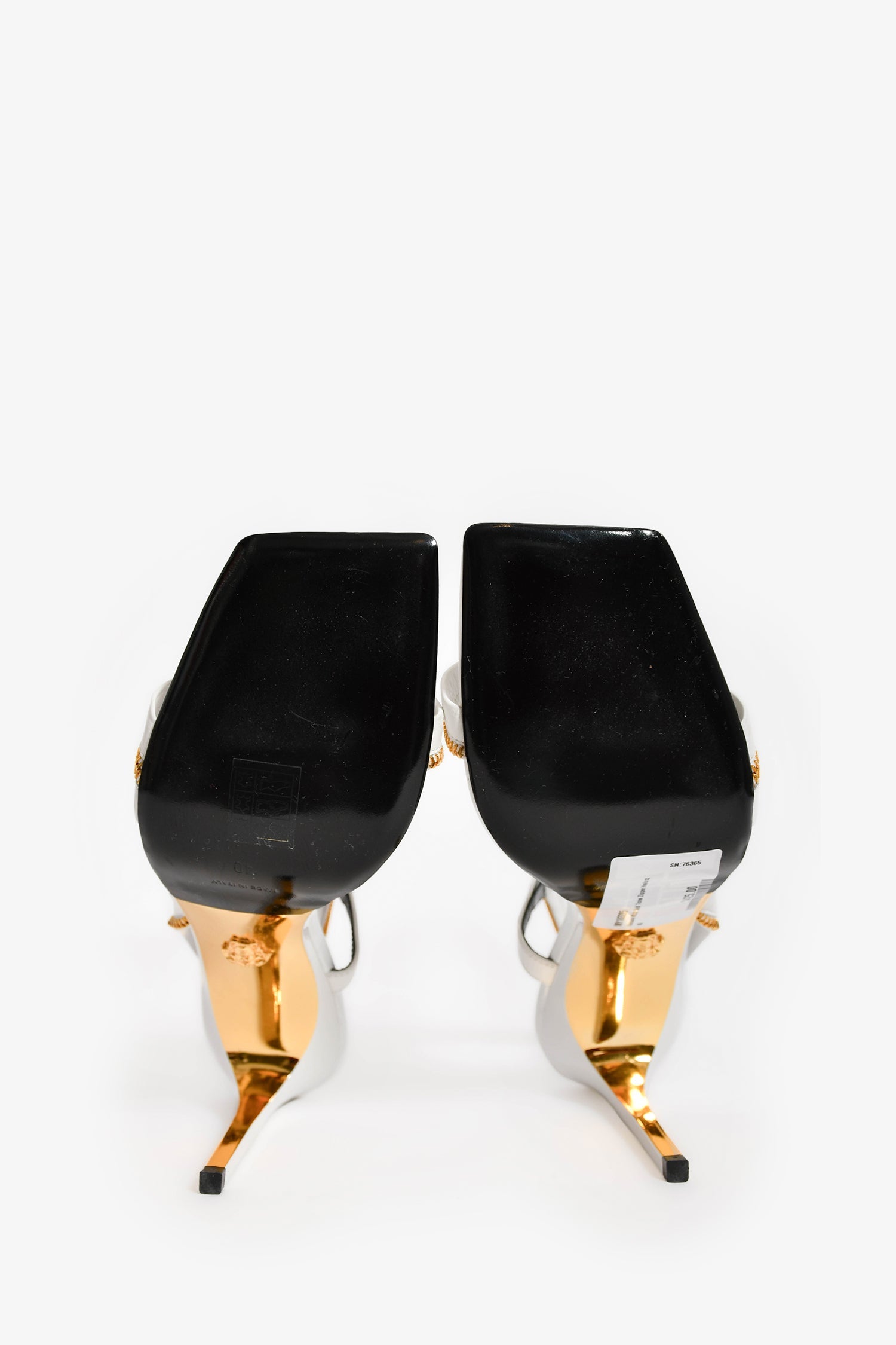 Versace White Gold Tone Zipper Heels Size 40