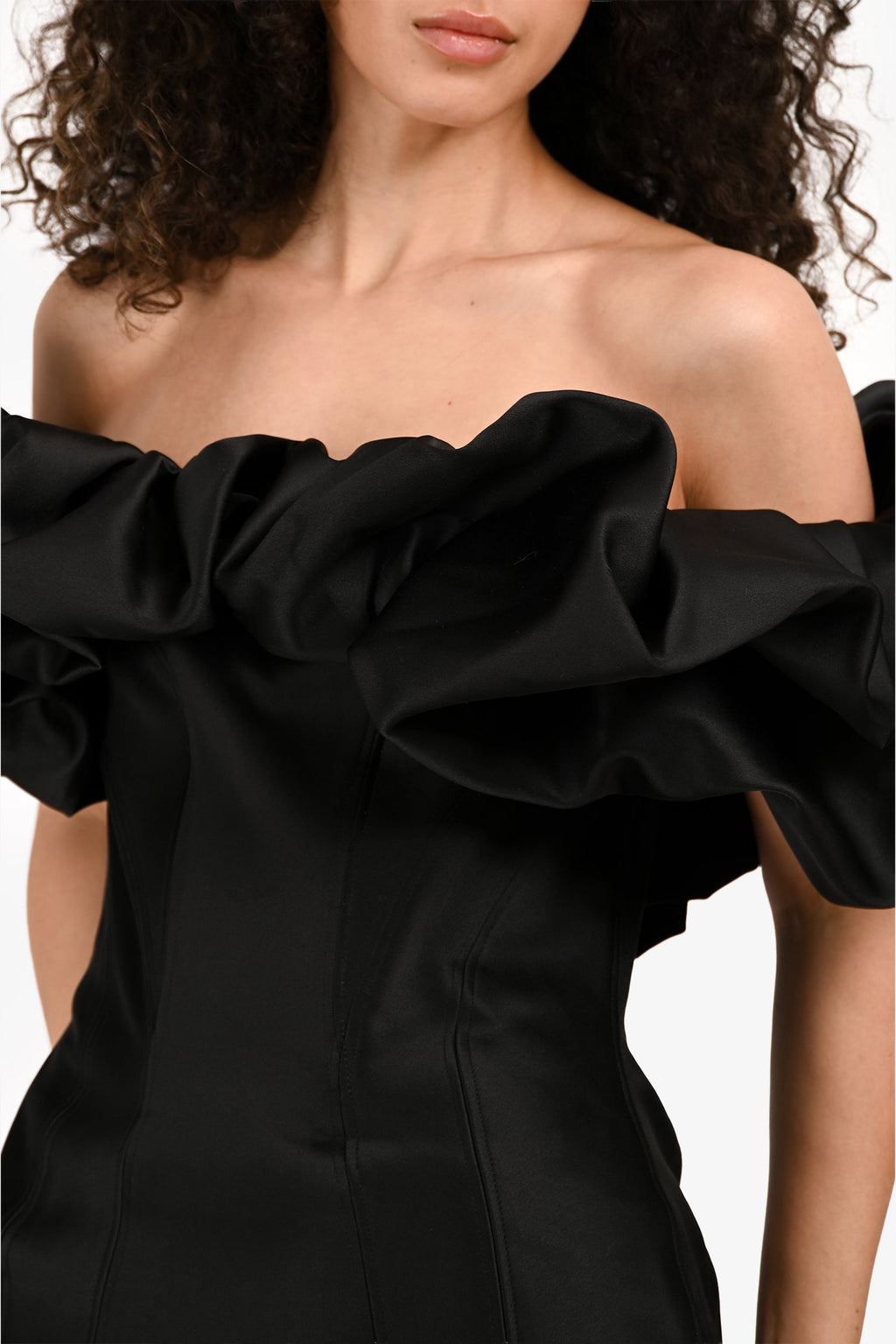 House of CB Black 'Selena' Ruffle Off The Shoulder Mini Dress Size L