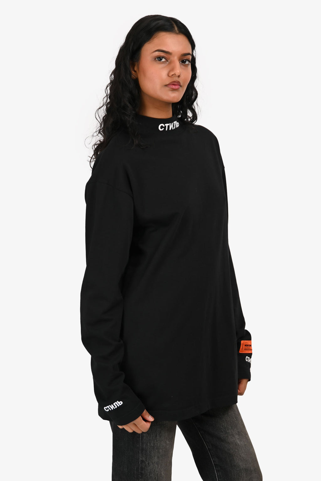Heron Preston Black Logo Embroidered Mockneck Long Sleeve Top Size XS