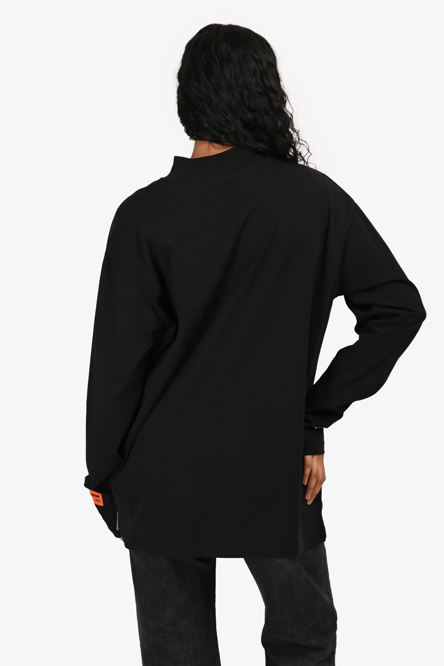 Heron Preston Black Logo Embroidered Mockneck Long Sleeve Top Size XS